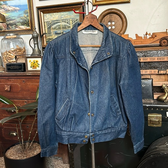 VINTAGE Bermuda Run Denim Pleated Bomber Jacket